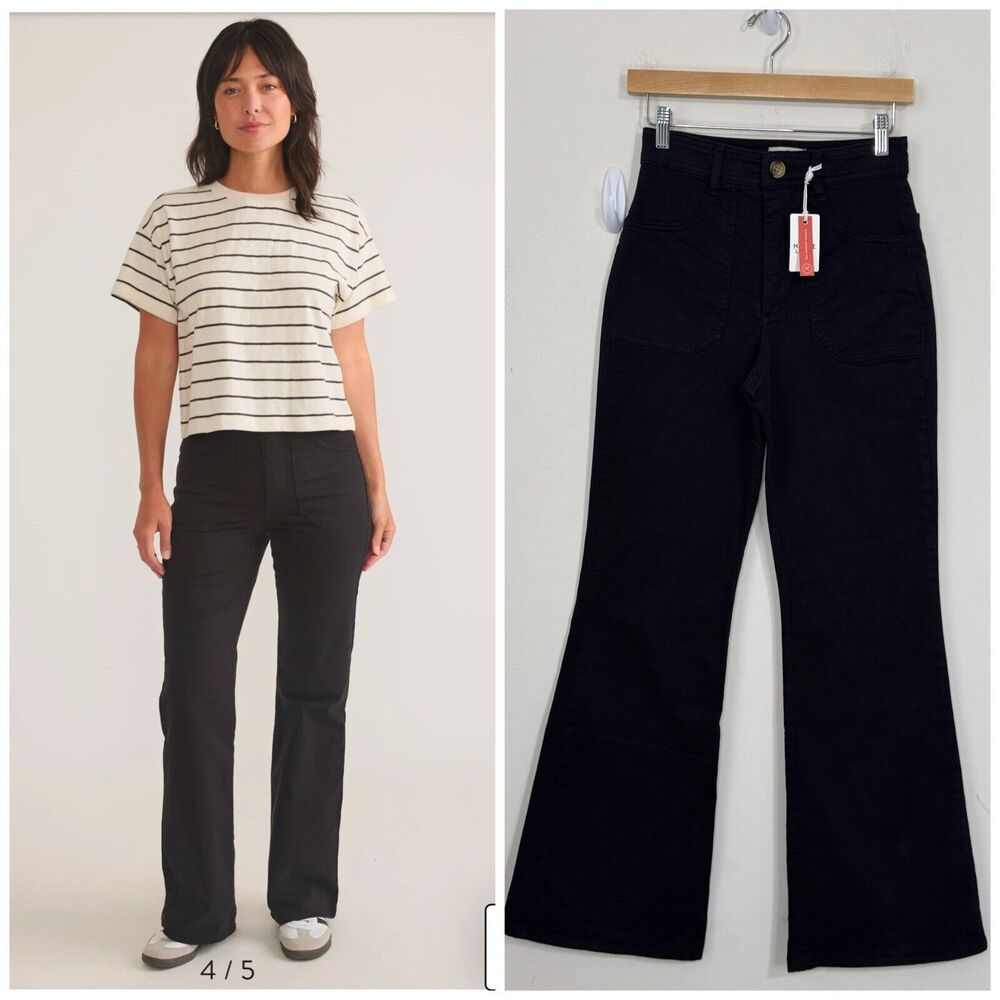 NWT Marine Layer Bridget Twill Flare Pants Size 4 Faded Black High Waisted